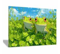 DMZPKZB Impression sur toile d'animaux Deux grenouilles décoration murale, grande œuvre d'art moderne,pour salon,chambre, cuisine,salle à manger,salle de bain(Vert110)-30x45cm Encadrée