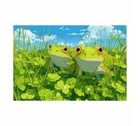 DMZPKZB Impression sur toile d'animaux Deux grenouilles décoration murale, grande œuvre d'art moderne,pour salon,chambre, cuisine,salle à manger,salle de bain(Vert110)-70x100cm Sans cadre