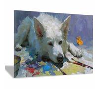DMZPKZB Impression sur toile d'animaux Le chien blanc décoration murale, grande œuvre d'art moderne,pour salon,chambre, cuisine,salle à manger,salle de bain(Blanc158)-30x45cm Encadrée