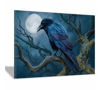 DMZPKZB Impression sur toile d'animaux Lune des Corbeaux Gothiques décoration murale, grande œuvre d'art moderne,pour salon,chambre, cuisine,salle à manger,salle de bain(Multicolore)-30x45cm Encadrée