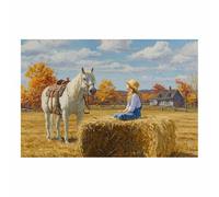 DMZPKZB Impression sur toile représentant des animaux Art de la ferme de filles et de chevaux pour le salon, la chambre à coucher,le couloir, décoration de la maison(Multicolore)-60x90cm Sans cadre