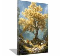 DMZPKZB Moderne ColoréE Arbre De Vie Art Art d’arbre doré éclairé par le soleil Sur Toile Tableau Mural Peinture,DéCoration De Chambre Salle De Bain Maison DéCorations(Multicolore)-70x100cm Encadrée