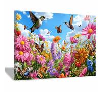 DMZPKZB Moderne Tableau sur toile de élégant Fleurs et papillons sur Toile Décoration Murale pour Chambre à l'huile pour Maison Bain Salon(Multicolore54)-60x90cm Encadrée