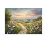 DMZPKZB Nature Murale décoration, Route de champ de fleurs de campagne pour salon, chambre à coucher, bureau, paysage moderne - 20x30cm Sans cadre(vert)