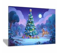 DMZPKZB Noël rétro Arbre de Noël Photos d'hiver, grandes décorations murales de Noël, idéales pour un bureau, une chambre, un hôtel ou une toile.(vert14)-80x120cm Encadrée