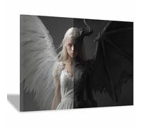 DMZPKZB Noir Et Blanc Peinture Sur Toile Tableau Anges et Démons Moderne Decoration à La Maison,affiche murale Art,pour chambre à coucher,salon,cafés(Couleur noir et blanc)-30x45cm Encadrée