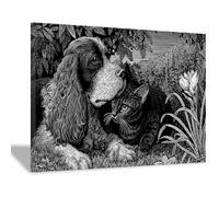 DMZPKZB Noir Et Blanc Peinture Sur Toile Tableau Chats et chiens Moderne Decoration à La Maison,affiche murale Art,pour chambre à coucher,salon,cafés(Noir et blanc)-60x90cm Encadrée