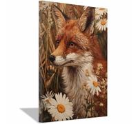 DMZPKZB Peinture abstraite d'animaux sur toile Fleurs et renards tableau de l'œuvre d'art, décor murale pour salon, salle de bain,chambre,bureau,couloir(gris)-80x120cm Encadrée