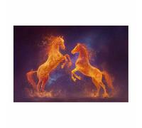 DMZPKZB Peinture sur toile d'animaux Art des deux chevaux enflammés Impression sur Toile Image Peintures sur Toile Décoration Murale pour Chambre Maison Bain(Multicolore)-70x100cm Sans cadre