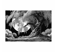 DMZPKZB tableau noir et blanc La Lune et les arbres Affiche en Toile, Tableau Décoration Murale Moderne, pour Salon Chambre cuisine Bureau Salle de Bains(Noir et blanc)-30x45cm Sans cadre