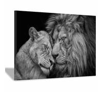 DMZPKZB tableau noir et blanc Lion et lionne Impression sur toile,Vintage Murale Art Print,Image Tableau Decoration Murale,Poster Deco pour Chambre Salon(Couleur noir et blanc)-50x70cm Encadrée