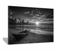 DMZPKZB tableau noir et blanc Petit bateau sur la plage Affiche en Toile, Tableau Décoration Murale Moderne, pour Salon Chambre cuisine Bureau Salle de Bains(Couleur noir et blanc)-50x70cm Encadrée
