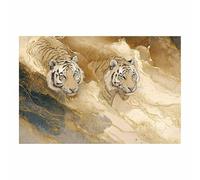 DMZPKZB Toile d'animaux amusants Deux tigres Affiche d'art imprimée, pour le salon, la chambre,couloir,bureau,la salle de bain,l'hôtel ou le café(Blanc187)-50x70cm Sans cadre