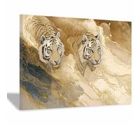 DMZPKZB Toile d'animaux amusants Deux tigres Affiche d'art imprimée, pour le salon, la chambre,couloir,bureau,la salle de bain,l'hôtel ou le café(Blanc187)-30x45cm Encadrée