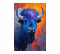 DMZPKZB Toile d'animaux amusants Le bison Affiche d'art imprimée, pour le salon, la chambre,couloir,bureau,la salle de bain,l'hôtel ou le café(bleu)-70x100cm Sans cadre