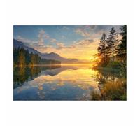 DMZPKZB Toile murale paysage Reflet du lac alpin décoration murale, œuvre d'art imprimée moderne,de pièce pour bureau, chambre, salle de bain, couloir, salon(Multicolore)-70x100cm Sans cadre