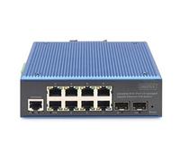 Digitus Commutateur réseau PoE 10 ports Gigabit (8x RJ45 + 2x SFP) L2 géré IP40 Rail DIN Noir/Bleu