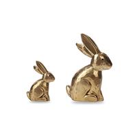 DN DECONATION Lot de 2 figurines de lapin de Pâques en bois doré - Décoration de table vintage - Cadeau