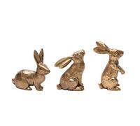 DN DECONATION Lot de 3 Figurines de Lapin de Pâques en polyrésine dorée pour décoration de Table de Printemps