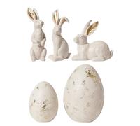 DN DECONATION Lot de 5 décorations de Pâques avec 3 Lapins et 2 œufs de Pâques, Figurines de Lapin de Pâques Beige et doré, décoration de Table de Printemps, décoration Rustique, Cadeau