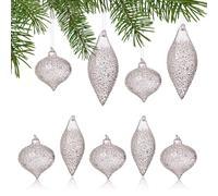 DN DECONATION Lot de 9 décorations de Noël en verre brillant en forme d'herbe de glace vintage à suspendre en forme de larmes et boules rondes assorties pour sapin de Noël, décoration de fête à la