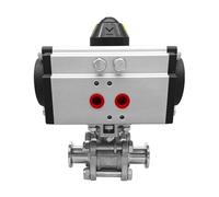 DN15 Sanitary Stainless Steel Three Piece High Platform Ball Valve Tri Clamp Ferrule Type Ball Valve With Double Acting Cylinder