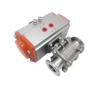 DN32 Sanitary Stainless Steel Three Piece High Platform Ball Valve Tri Clamp Ferrule Type Ball Valve With Double Acting Cylinder