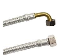 DN8 DVGW Tuyau blindé avec tressage en acier inoxydable 3/8" ÜM x 3/8" ÜM avec coude 1500 mm