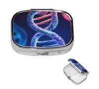DNA Genetic Boîte à pilules pour hélix avec miroir 2 compartiments décoratifs pour sac à main ou poche Petit pilulier carré en métal pour médicaments, comprimés et vitamines, cadeau de voyage