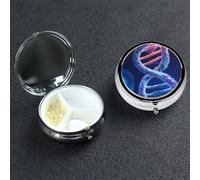DNA Genetic Boîte à pilules pour hélix avec miroir 3 compartiments décoratifs pour sac à main ou poche Petit pilulier rond en métal pour médicaments médicaments, vitamines, cadeau de voyage