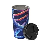 DNA Genetic Helix Gobelet isotherme à double paroi en acier inoxydable avec couvercle à rabat et poignée pour boissons chaudes et froides - 473 ml