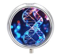 DNA Genetic Helix Pilulier portable avec 3 compartiments et petit miroir de voyage pour poche ou sac à main, organisateur de médicaments rond décoratif pour vitamines
