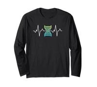 DNA Genetics Heartbeat Double Helix EKG Pulse Science Humoristique Manche Longue