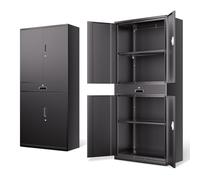 DNA MOTORING Armoire de rangement en métal verrouillable de 180 cm avec 1 tiroir et étagères réglables, armoire à outils robuste avec serrure pour garage, bureau