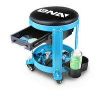 DNA MOTORING Tabouret sige roulant mcanique rond avec coussin rembourr, tiroir et plateau de rangement pour outils, capacit de poids maxima