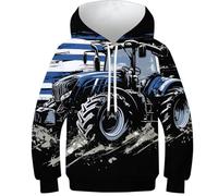 DNAVSOETR Tracteurs Sweat À Capuche Imprimé Amusant 3D avec Poche Funny Enfants Capuche Pull pour Garçons Et Filles avec Poche 9-11Y
