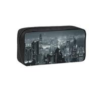 DNBCLEZK Aerial Night of View Hong Kong Trousse simple de grande capacité avec impression complète, tissu Oxford 600D, durable, robuste, fermeture éclair lisse, porte-stylo pour l'école, le bureau