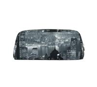 DNBCLEZK Aerial Night of View Trousse à crayons personnalisable en cuir avec fermeture éclair Hong Kong Motif imprimé complet pour l'école et le bureau (motif personnalisé), doré, Taille unique