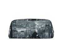 DNBCLEZK Aerial Night of View Trousse à crayons personnalisable en cuir avec fermeture éclair Hong Kong Motif imprimé complet pour l'école et le bureau (motif personnalisé), Argenté., Taille unique