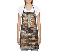 DNBCLEZK Ancienne plaque d'immatriculation professionnelle Unisexe Tablier anti-salissure avec poche en polyester imprimé complet pour cuisine, barbecue, café, hôtel, usage commercial