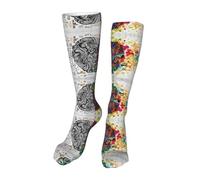 DNBCLEZK Avantage du cerveau gauche et droit - Chaussettes hautes unisexes tendance de 50 cm - Jambières imprimées double face - Respirantes - Poignets antidérapants pour un usage quotidien