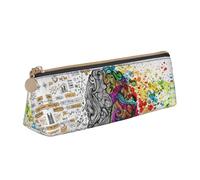 DNBCLEZK Avantage du cerveau gauche et droit - Jolie trousse triangulaire en cuir de qualité supérieure - Fermeture éclair lisse - Tirette en métal durable - Organiseur de papeterie imprimé complet