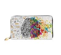 DNBCLEZK Avantage du cerveau gauche et droit - Portefeuille long en cuir avec dragonne - Impression double face - Organiseur de grande capacité avec 12 emplacements pour cartes, poche zippée pour