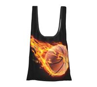 DNBCLEZK Basketball On Fire Sac de courses pliable et réutilisable, sac d'épicerie imperméable imprimé avec pochette de transport, peut contenir plus de 45 kg, sac de courses compact et respectueux de