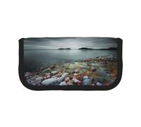 DNBCLEZK Beach Stone Grande trousse à crayons en toile avec imprimé complet et bordure noire, trousse de maquillage multifonction, double fermeture éclair (19 x 9 x 5 cm)