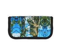 DNBCLEZK Bear Koala Trousse à crayons en toile de grande capacité avec imprimé complet et bordure noire, organiseur de trousse de maquillage multifonction, double fermeture éclair (19 x 9 x 5 cm)