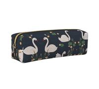 DNBCLEZK Belle trousse à crayons en cuir avec motif cygnes blancs sur le lac - Fermeture éclair lisse - Tirette en métal durable - Organiseur de papeterie imprimé complet pour l'école et le bureau