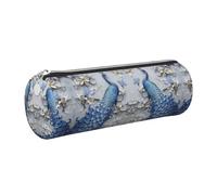 DNBCLEZK Belle trousse à crayons ronde en cuir avec fermeture éclair lisse et tirette en métal durable, imprimé complet, organiseur de papeterie pour l'école et le bureau, Argenté., Taille unique