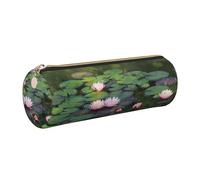 DNBCLEZK Belle trousse à crayons ronde en cuir de qualité supérieure, fermeture éclair lisse, tirette en métal durable, organiseur de papeterie imprimé complet pour l'école et le bureau, doré, Taille