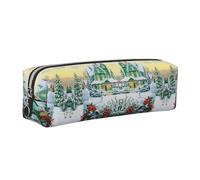 DNBCLEZK Boîte aux lettres de Noël et cadeaux de Noël mignonne trousse à crayons en cuir de qualité supérieure avec fermeture éclair lisse et tirette en métal durable, organiseur de papeterie imprimé